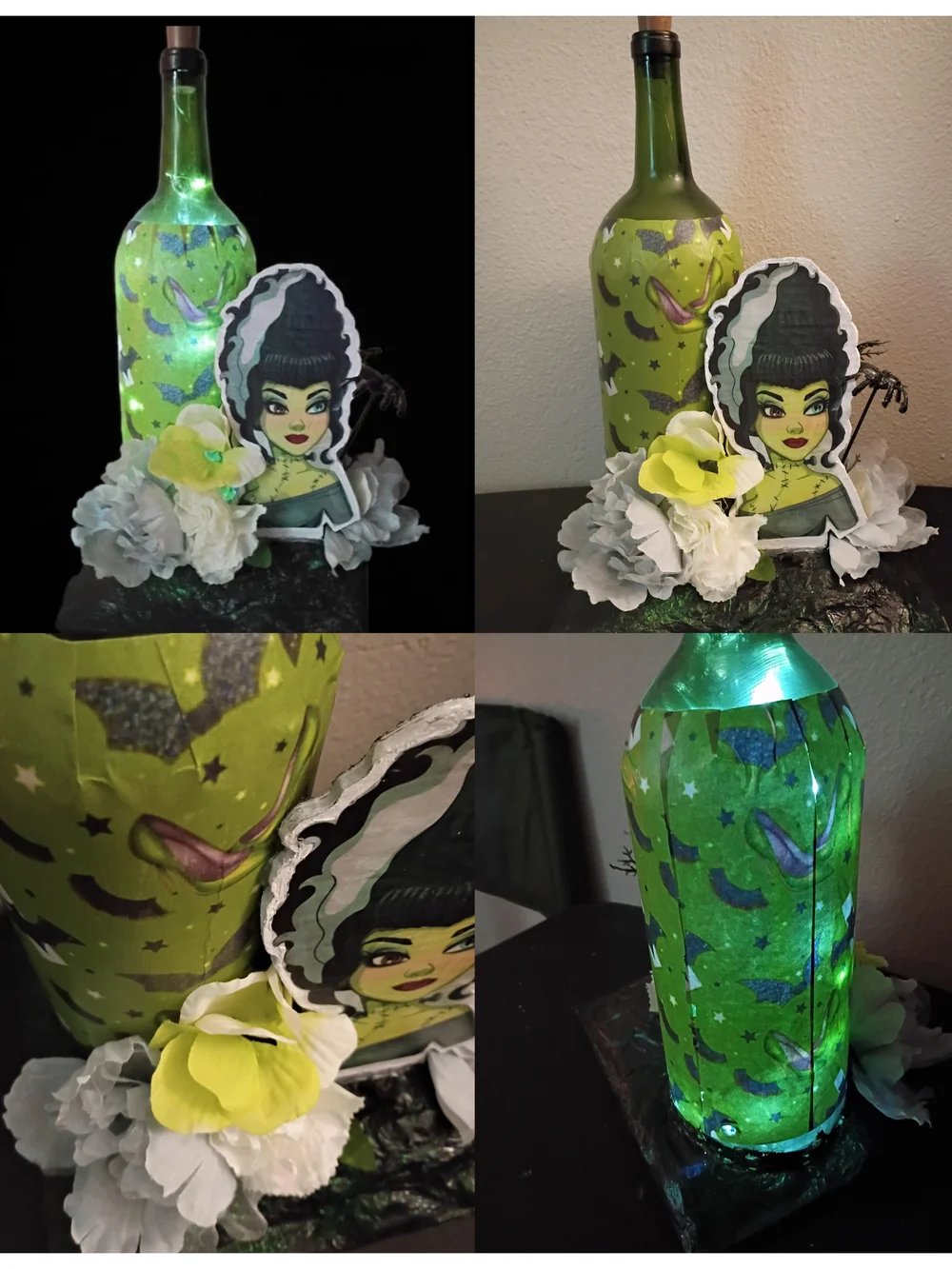 LED Bride Of Frankenstein Bottle Light with Bat Accents - Home Party Supplies